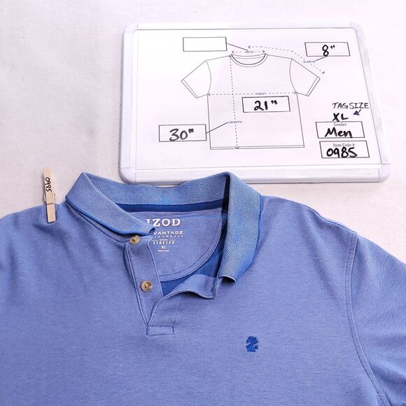 IZOD Advantage Performance Pullover Casual Polo Shirt Adult Mens Size XL Blue - Picture 9 of 9